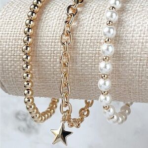 Elegant Gold and Pearl Bracelet Set